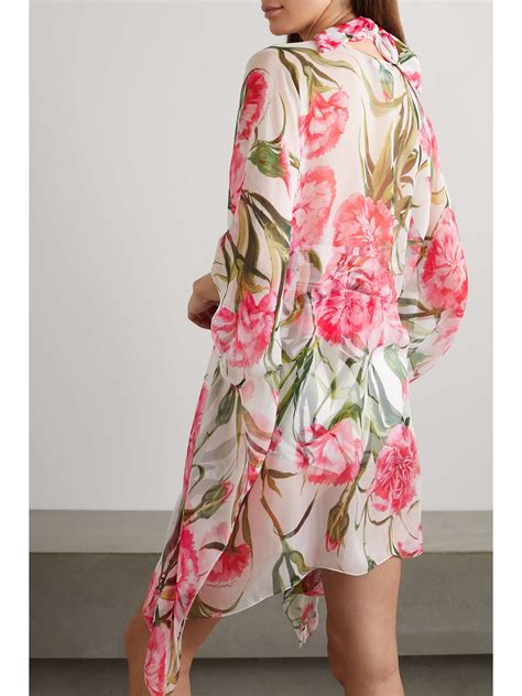 Printed silk chiffon kaftan in pink .